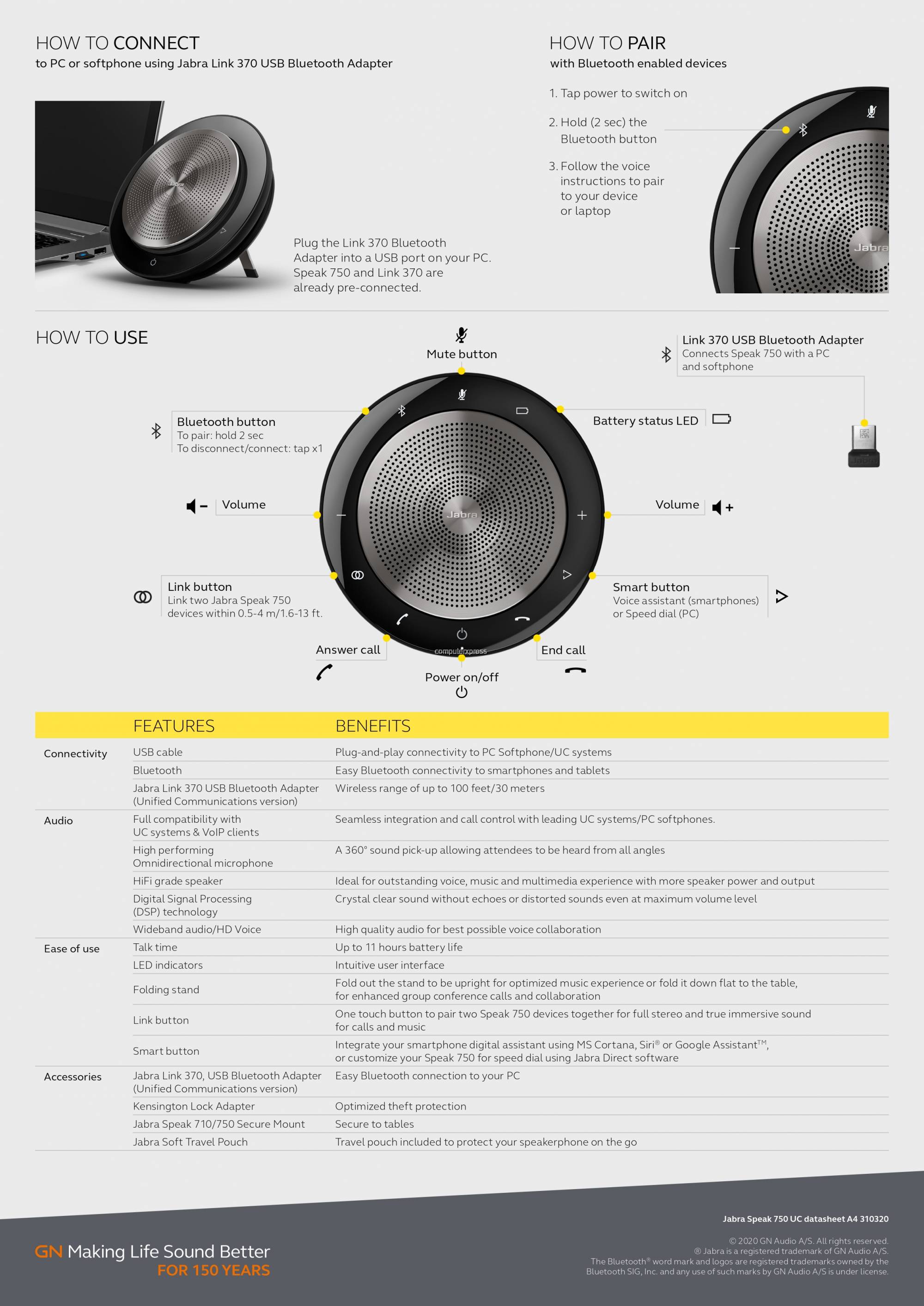 Jabra Link Jabra 360 Pairing Jabra Link 370 USB Adapter MS 14208