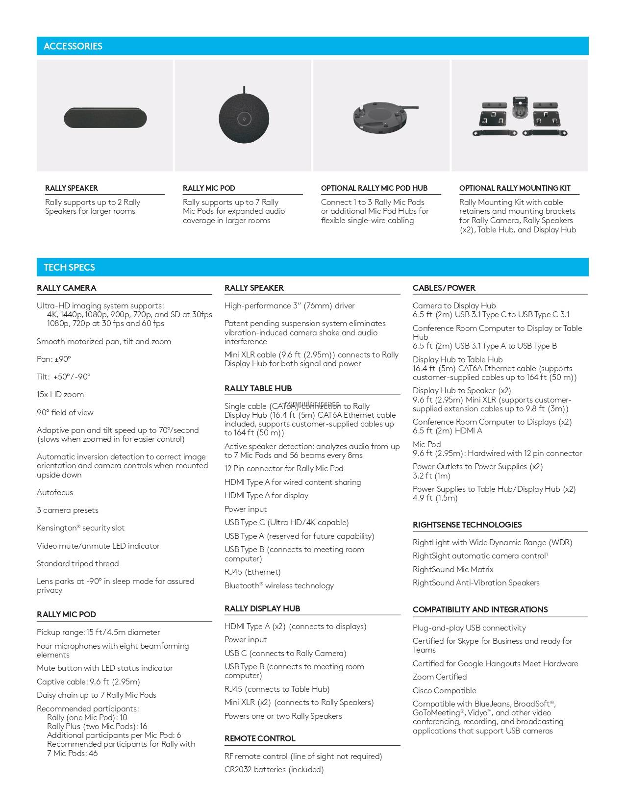 Logitech Rally Plus (1 camera, 2 speaker, 2 mic) + Rally Mounting Kit
